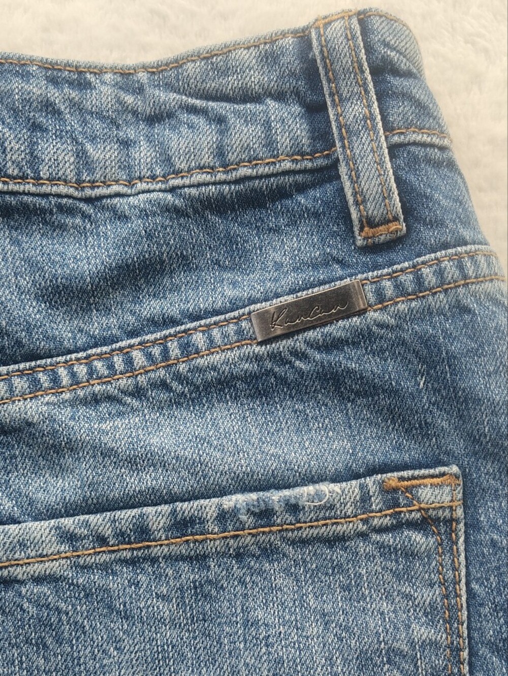 KanCan Distressed Blue High-Rise Denim Shorts - Picture 7 of 12